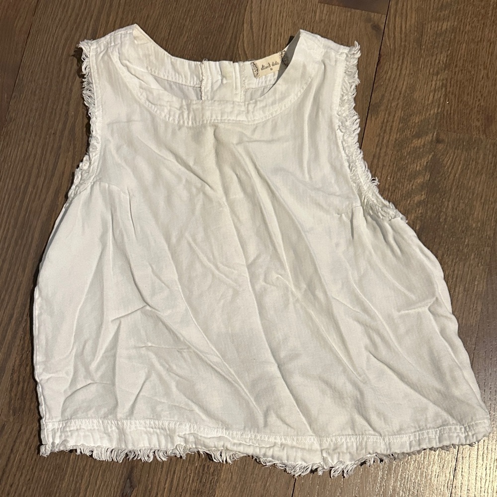 Anthropologie Cream Frayed Tank Top